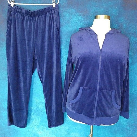 Woman Within Blue Velour Jogging Suit 18/20 Large - Picture 1 of 7